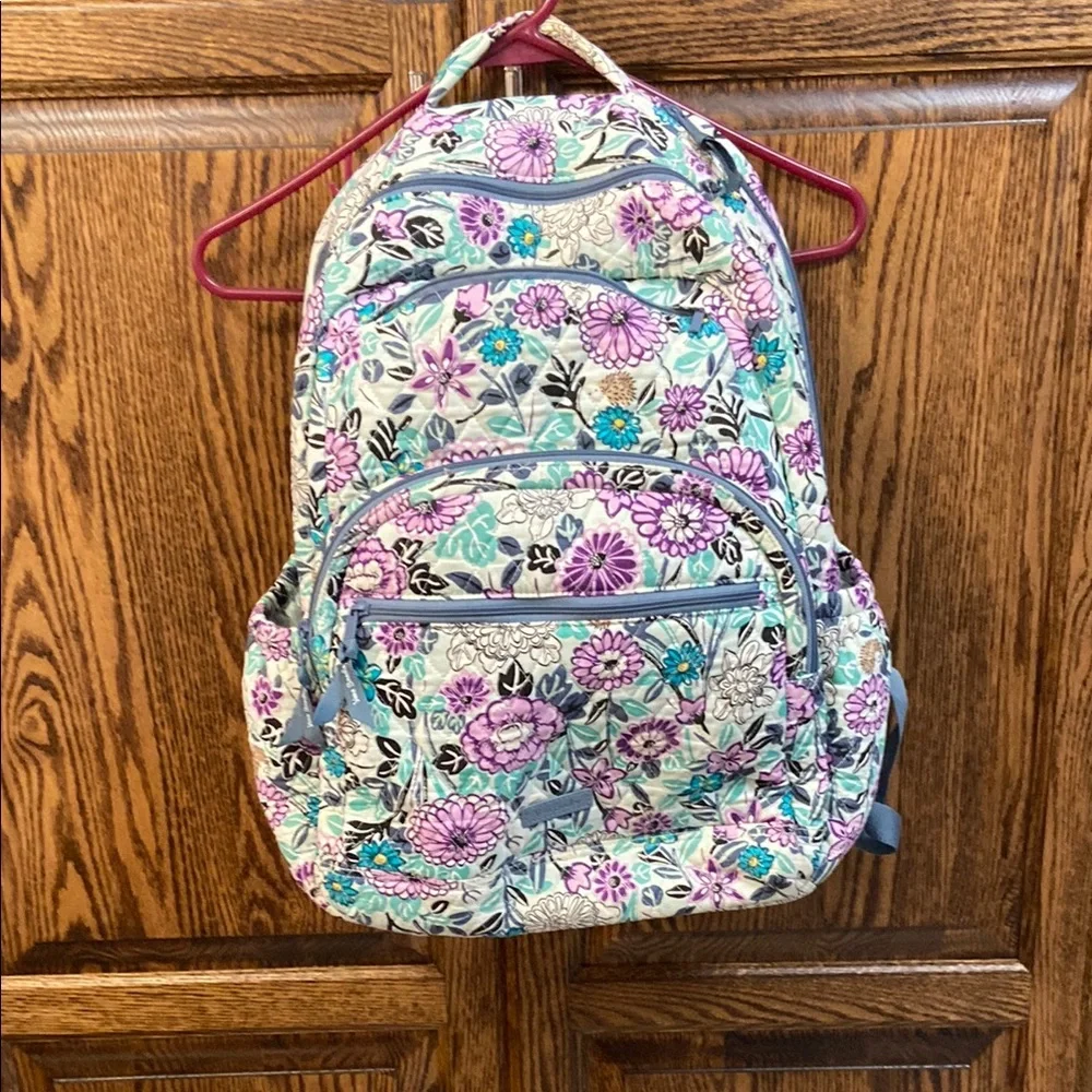 Vera Bradley Floral Quilted Backpack in Purple, Teal, White